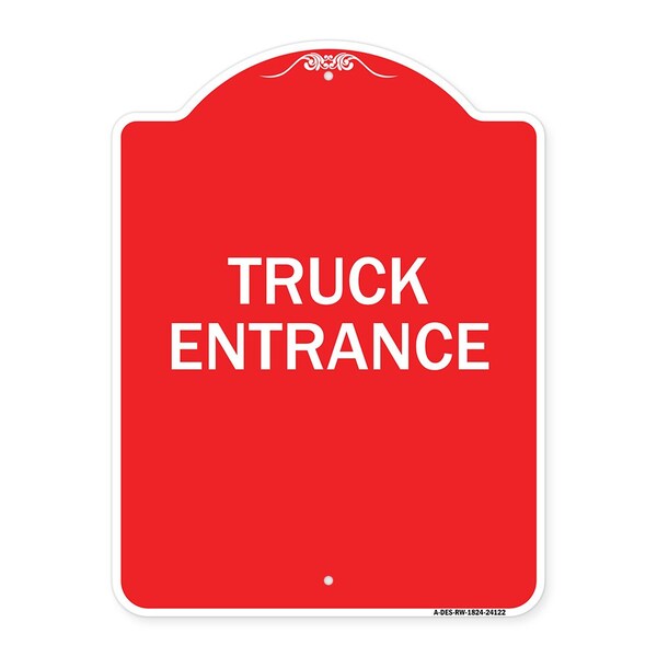 Designer Series Driveway Truck Entrance, Red & White Aluminum Sign, 18" x 24", RW-1824-24122